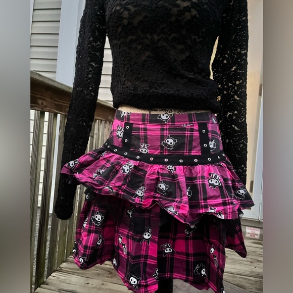 Skelanimals Hasbro Hot Pink & Black Plaid Ruffle Mesh Skirt quirky bats print •M - Picture 4 of 16